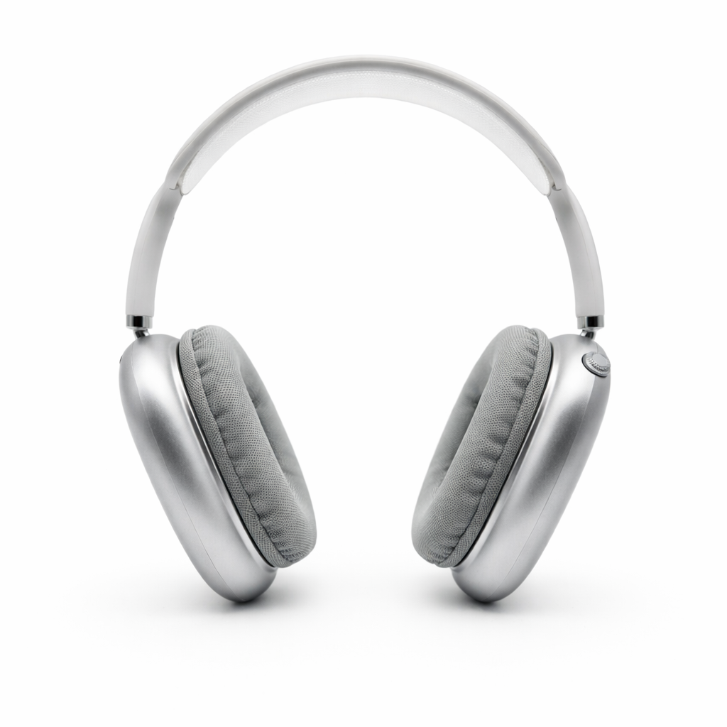 Silver headphones on a white background