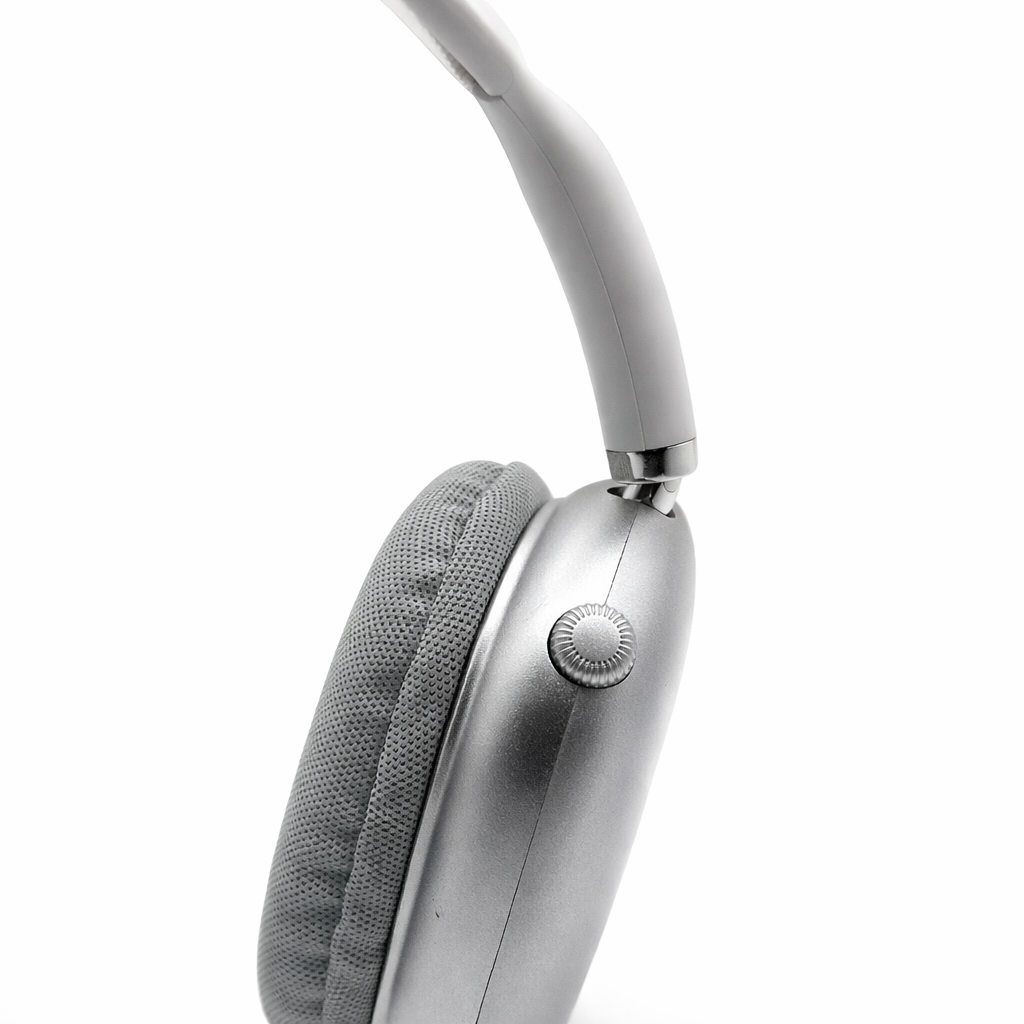 Silver headphones on a white background