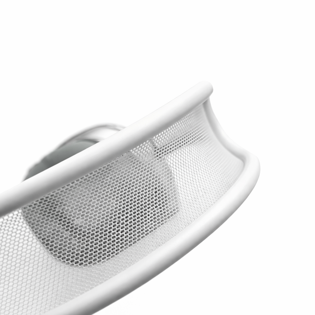 Close-up of a white mesh screen on a white background